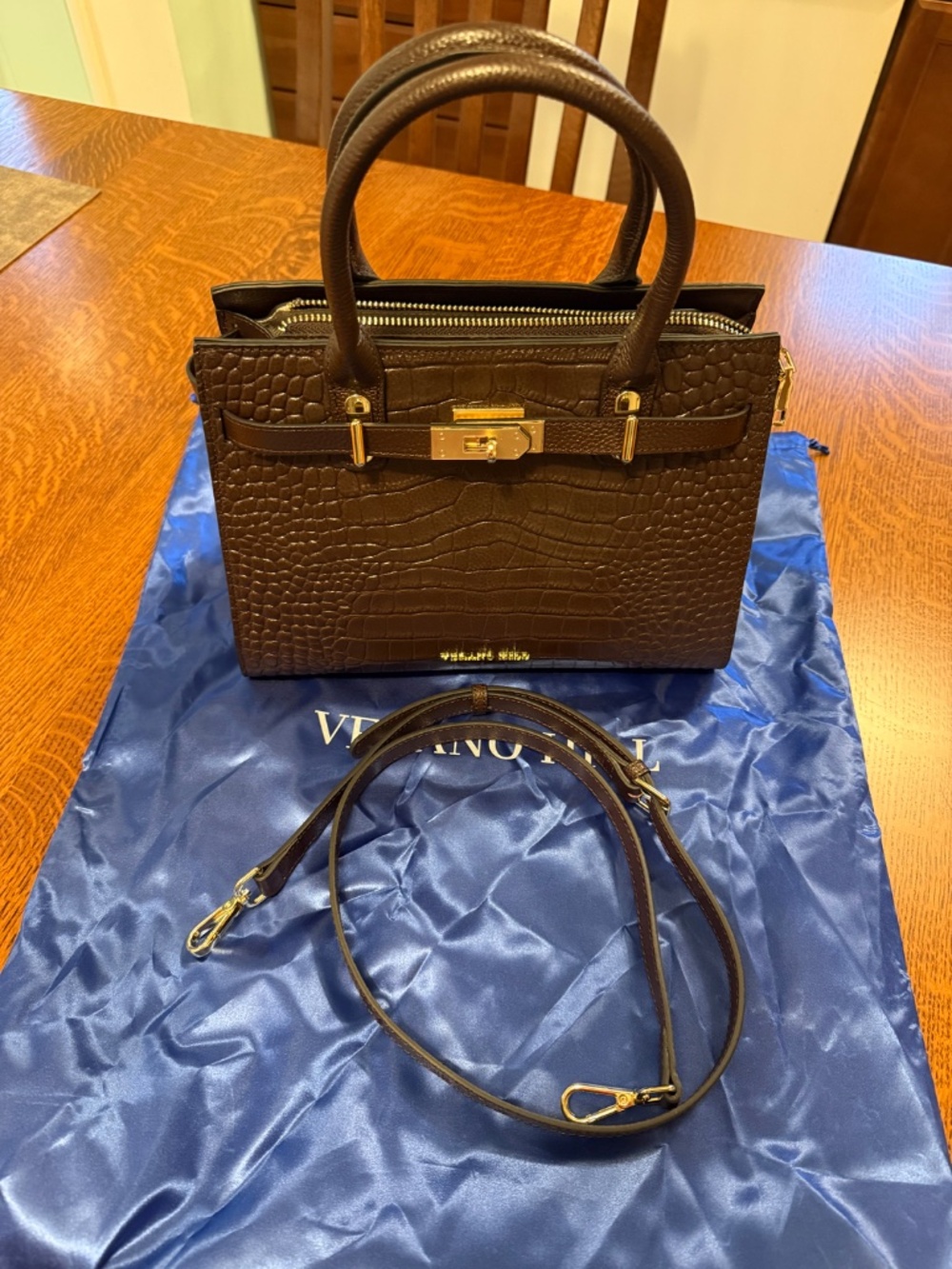 NWOT Verano Hill Marseille Dark Brown Leather Handbag - Picture 4 of 5